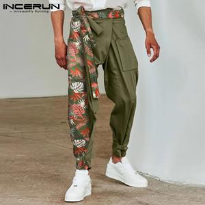 INCERUN Autumn Thin Men's Fashion Floral Print Design Long Trouser Leisure Baggy Outdoor Wear Cargo Long Pants Plus Size
