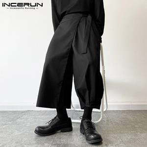 INCERUN Spring Hippie Mens Fashion Wide Leg Hakama Cropped Long Pants Drape Harem Baggy Solid Casual Gothic Maxi Trouser Plus Size