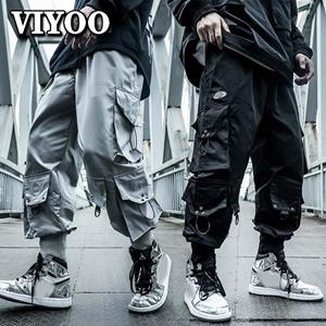 VIYOO Multi-Pocket Loose Black White Cargo Pants Men Joggers Hip Hop Pants Hippie Cargo Trousers for Men Streetwear Plus Size Pockets Oversize