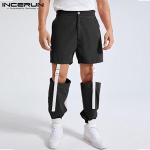 INCERUN Men Cool Casual Pants Joggers Button Patchwork Pockets Hollow Out Loose Streetwear Fashion Trousers