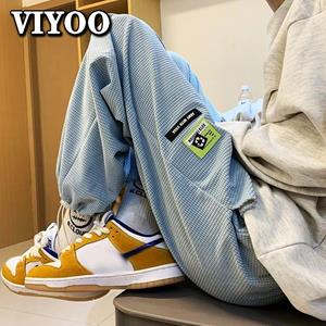 VIYOO Lattice Summer Men's Fashion Clothing Drawstring Hip Hop Sweatpants Work Clothing Sportswear Teenager Jogger Women's Cargo Pants For Men