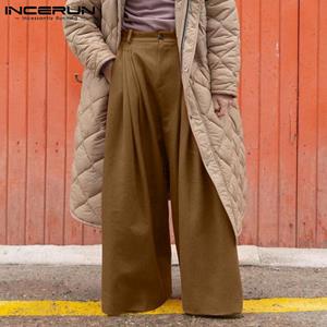INCERUN Spring Mens Fashion Wide Leg Long Pants Pleating Solid Harem Yoga Hippie High Waist Casual Loose Maxi Trouser Plus Size