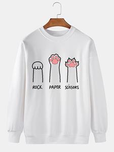 ChArmkpR Mens Cartoon Cat Claw Letter Print Crew Neck Pullover Sweatshirts