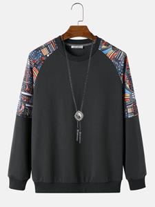 ChArmkpR Mens Ethnic Pattern Patchwork Raglan Sleeve Pullover Sweatshirts