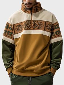 ChArmkpR Mens Ethnic Geometric Pattern Patchwork Half Zip Pullover Sweatshirts
