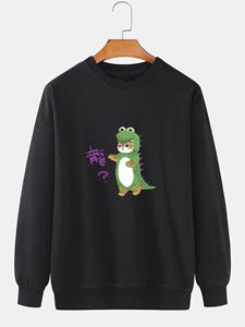 ChArmkpR Mens Cartoon Dinosaur Cat Print Crew Neck Pullover Sweatshirts