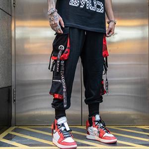 Trending Online Streetwear Lente Herfst Katoen Joggers Heren Hip Hop Fashion Ribbons Multi-zakken Casual Broek Voor Mannen