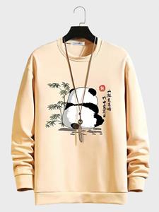 ChArmkpR Mens Chinese Style Panda Bamboo Print Pullover Sweatshirts