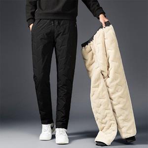 AABB Men's Winter Fleece Thick Lambswool Warm Sweatpants Casual Water Proof Big-Size Wool Trousers Male Black Gray Joggers Trousers