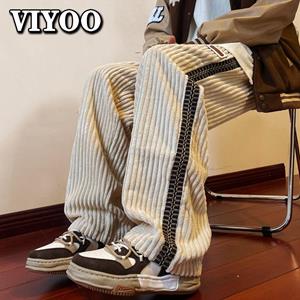 VIYOO Men's Women's Winter Y2K Clothes Corduroy Thick Jogging Casual Cargo Pants Sweatpants Trousers Wide Leg Pants Techwear For Men