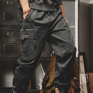 SOUTONG Trendy Elastic Waist Washable Male Cargo Pants Relaxed Fit Straight Work for Working