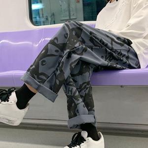 Flospring Trendy Mid Rise Streetwear Washable Japanese Design Cartoon Printed Men Trousers for Outdoor