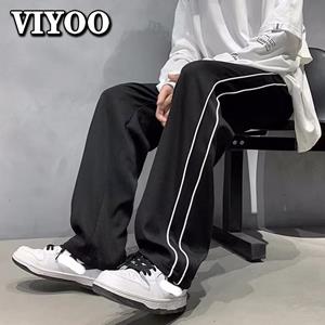 VIYOO Women's Men's Y2K Clothes Baggy Casual Straight Trousers Hip Hop Drawstring Wide Leg Track Sweatpants Sreetwear Jogger Cargo Pants Clothing