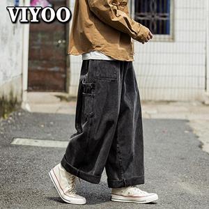 VIYOO 2023 Oversized Streetwear Multi-pocket Jeans Cargo Pants Plus Size Casual Wide Leg Jogger Denim Pants Harajuku Baggy Trousers Men