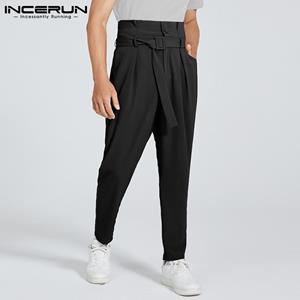 INCERUN Autumn Spring Men's High Waist Harem Solid Color Hippie Maxi Trousers