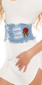 Cosmoda Collection Trendy denim-spijkerstof taille riem met patches blauw