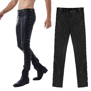 Linjinx Men Faux Leather Rock Style Pants Fashion Tight Trousers for Club Stage Performance