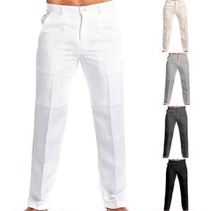 3Jiadecor Men Casual Cotton Linen Pants Slim Fit Soft Long Trousers Solid Color Straight Classic Style