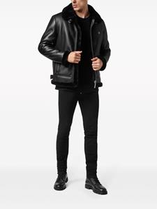 Philipp Plein logo-patch faux-leather bomber jacket - Zwart
