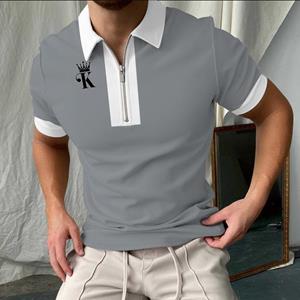 Haodingfushi Men Summer Casual Short Sleeve Slim Fit Zipper Polo Shirt , Men Personality Sport Lapel Polo Shirt .