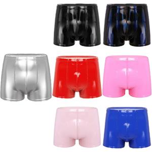 IEFiEL Mens Wet Look Patent Leather Shorts Bulge Pouch Boxer Briefs Shorts Elastic Waistband Short Pants Clubwear Rave Party Outfit
