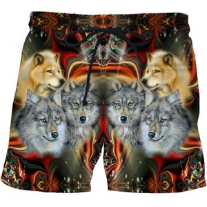 WowClassic Spring Summer Trousers Men Plus Size Clothing Wolf 3D Print Shorts Beach Animal Pattern Wide Leg Breathable Man Short Pants