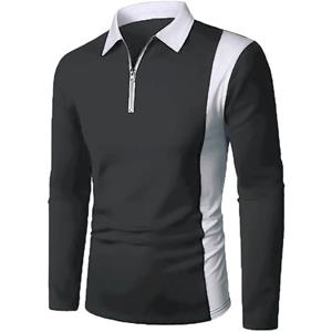 Bengbukulun Long Sleeved Men's Color Contrast Casual Sports Printed Polo Shirt, Outdoor Comfortable and Fresh Men's Zippered Collar Polo Shirt.