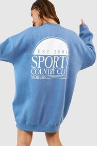 Boohoo Oversized Sports Club Sweatshirt Jurk, Blue