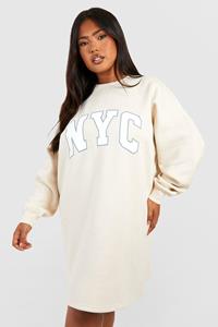 Boohoo Plus Oversized New York City Sweatshirt Jurk, Stone