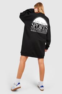 Boohoo Plus Oversized Sports Club Sweatshirt Jurk, Black