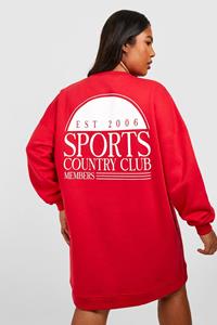 Boohoo Plus Oversized Sports Club Sweatshirt Jurk, Red