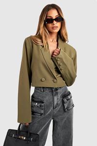 Boohoo Korte Boxy Blazer Met Dubbele Knopen, Khaki