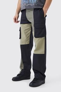 Boohoo Tall Relaxed Fit Multi Colour Block Cargo Trouser, Khaki