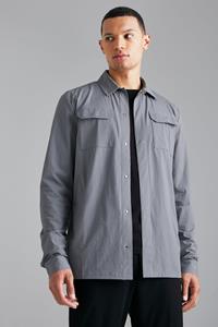 Boohoo Tall Dun Seersucker Utility Overhemd, Grey