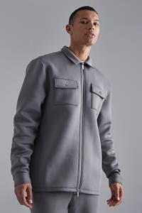 Boohoo Tall Neopreen Overhemd Met Rits, Grey