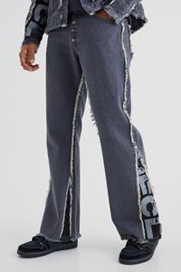 Boohoo Offcl Onbewerkte Flared Baggy Jeans Met Panelen, Taupe