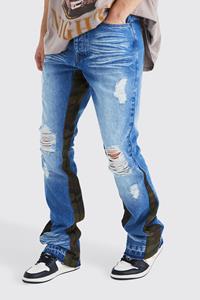 Boohoo Tall Onbewerkte Flared Slim Fit Jeans Met Contrasterend Gusset Detail, Antique Blue