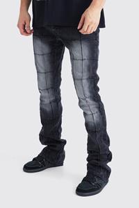 Boohoo Tall Onbewerkte Flared Slim Fit Jeans Met Panelen En Gusset, Washed Black