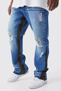 Boohoo Plus Onbewerkte Flared Slim Fit Jeans Met Contrasterend Gusset Detail, Antique Blue