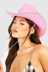 Boohoo Roze Glitter Cowboy Hoed Met Pailletten, Pink
