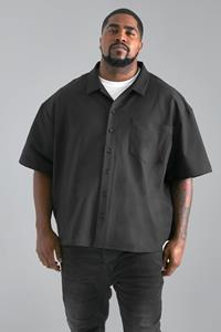 Boohoo Plus Nylon Stretch Boxy Overhemd, Black