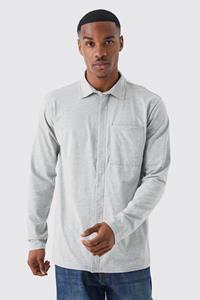 Boohoo Jersey Overhemd Met Verborgen Plakaat, Grey Marl