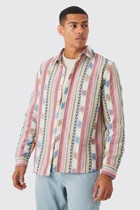 Boohoo Gestreept Jacquard Overhemd Met Lange Mouwen En Textuur, Multi