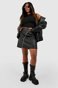Boohoo Plus Pu Zip Detail Mini Skirt, Black