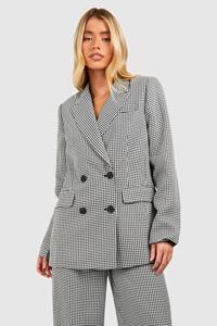 Boohoo Houndstooth Double Breasted Tailored Blazer, Black