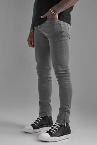 Boohoo Stretch Skinny Jeans Met Rits, Mid Grey
