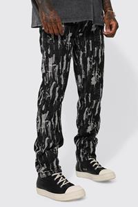 Boohoo Jeans Met Rechte Pijpen En Opvallende Print, Charcoal