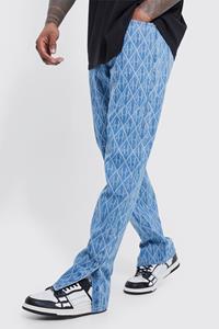 Boohoo Man Laser Print Jeans Met Rechte Pijpen, Light Blue