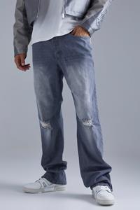 Boohoo Tall Relaxed Rigid Zip Hem Jeans, Grey