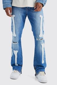 Boohoo Onbewerkte Flared Slim Fit Skelet Jeans, Mid Blue